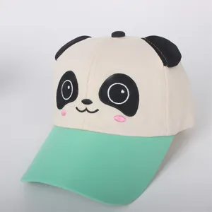 Close-up of cute panda embroidery and 3D ears on a cotton children's baseball cap