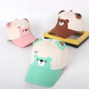 Kids Cartoon Bear Baseball Cap With 3D Ears Cotton Blend Sunshade Adjustable Peak Cap For Boys Girls Toddler Outdoor Hat