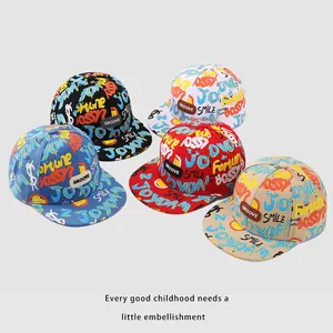 Kids colorful graffiti smile hip-hop baseball cap set in blue black and white