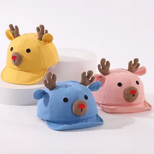 Cartoon Reindeer Antler Baby Baseball Cap For Infants Toddlers Soft Brim Sun Protection Hat Cute Animal Ear Cotton Cap