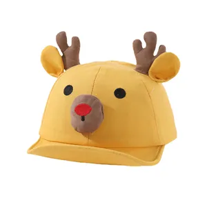 Bright yellow toddler baseball cap with cute 3D reindeer horns and soft cotton fabric