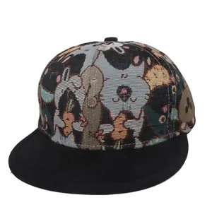 Snapback pet voor kinderen met kleurrijke cartoon jacquard en zwarte platte klep