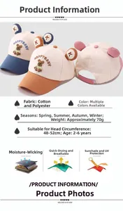 Kids baseball cap featuring cute bear ears, Happy Baby embroidery and cotton fabric details