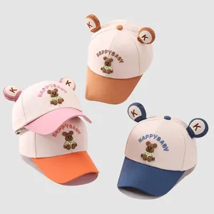 Kids Cartoon Bear Baseball Cap Cotton Polyester 3D Ear Embroidery Sun Hat For Boys Girls Toddlers Adjustable Fashion Cap
