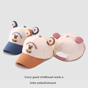 Kids baseball cap with bear embroidery and cute 3D ears in navy, orange and pink colors