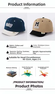 Detailed size and material guide for embroidered baby baseball caps for 2-6 years old