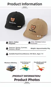 Detailed spec sheet for bear embroidery baby sun hat with moisture-wicking fabric features