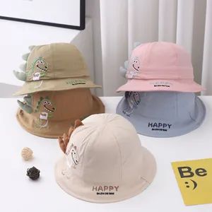 Kids Cute Cartoon Dinosaur Bucket Hat Summer Cotton Sun Protection Cap With 3D Fin For Boys Girls Toddler Outdoor Beach Hat