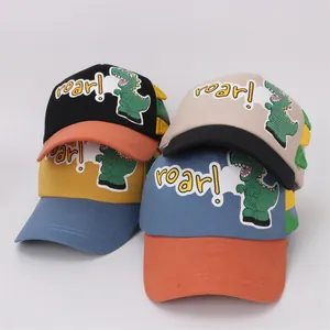 Kids colorful baseball caps with cute dinosaur roar embroidery for summer sun protection