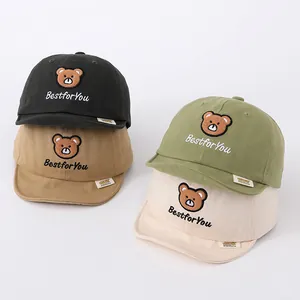 Cute Baby Bear Embroidery Soft Brim Baseball Cap For Toddlers Adjustable Cotton Sun Hat For Infants Children Outdoor