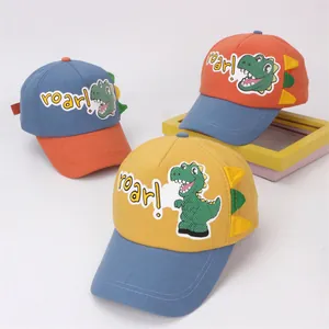 Kids Cartoon Dinosaur Baseball Cap Cotton Polyester Colorblock Sun Hat With 3D Spikes Roar Print For Boys Girls Outdoor