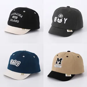 Kids Baseball Cap Short Brim Cotton Sun Hat For Toddler Boys Girls Adjustable Embroidery Letter Cartoon Bear Duckbill Cap