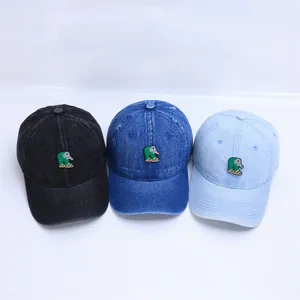 Three-piece denim baby baseball caps with cute cartoon elephant patches and short brims
