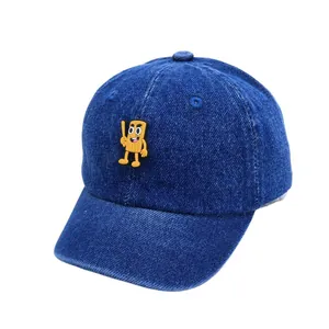 Casquette de baseball en jean pour enfants avec broderie dessin animé jaune et visière courte