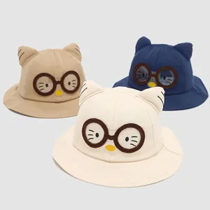 Cute Cartoon Cat Face Toddler Bucket Hat With 3D Ears Sun Protection Cotton Sun Hat For Kids Boys Girls Outdoor Accessories