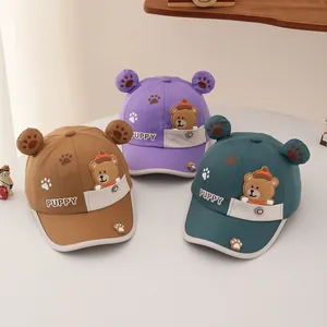 Three-piece set of kids baseball caps with cute 3D ears and cartoon bear designs