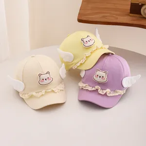 Casquette de Baseball Mignonne pour Enfants Broderie Ours Ailes 3D Dentelle Chapeau de Soleil en Coton pour Garçons Filles