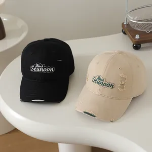 Casquettes de baseball usées pour enfants avec broderie de lettres en noir et kaki