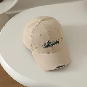 Casquette baseball beige vintage pour enfants avec broderie verte Black Seunoon