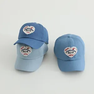 Kids Denim Baseball Cap Heart Patch Embroidery Adjustable Sun Hat Outdoor Travel Cute Fashion For Toddler Boys Girls