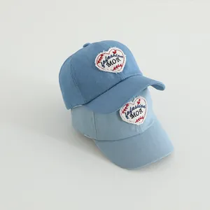 Kids denim baseball cap with heart embroidery and 'La fashion MOA' stylish design