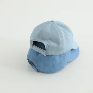 Kids denim baseball caps with heart patch, light and medium blue adjustable sun hats