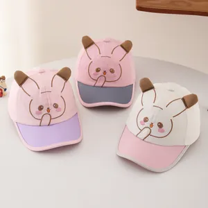 Trois jolies casquettes de baseball pour enfants avec oreilles de lapin 3D et broderie pastel