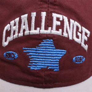 Vintage burgundy cotton baseball cap with high-density 3D letter embroidery