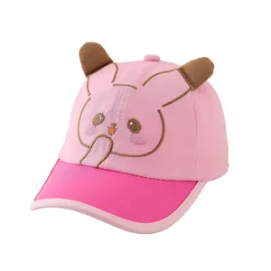 Casquette de baseball rose pour enfants avec oreilles de lapin et broderie dessin animé