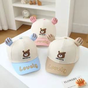 Süße Kinder-Baseballkappe mit Bärenstickerei und Ohren in Pink, Blau und Khaki