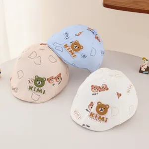 Baby Cartoon Bear Beret Hat Adjustable Cotton Duck Tongue Cap For Toddler Childhood Style Sun Protection Accessory