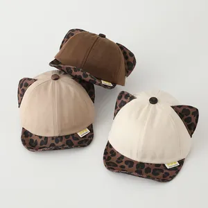 Cute Toddler Baby Baseball Cap With Leopard Print Ears Soft Brim Cotton Blend Sun Hat For Infants Boys Girls Casual Top