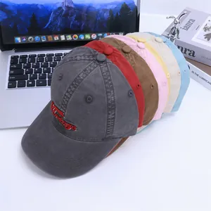 Kids vintage embroidered baseball caps in multiple colors with washed cotton fabric