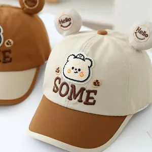 Cartoon deer baby baseball cap with cute ears and bear embroidery for kids sun protection