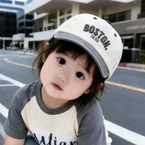 Kids BOSTON 1630 embroidery baseball cap in beige and grey cotton with sun protection