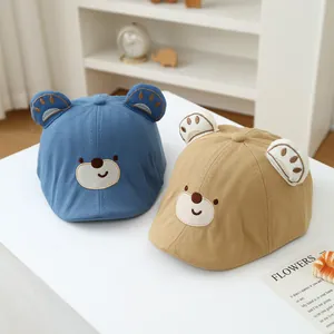 Baby bear baseball cap with cute ears in blue and khaki for toddlers sun protection