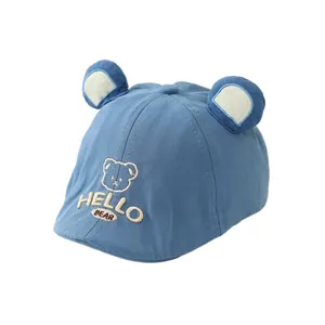 Blue baby baseball cap with 3D bear ears and HELLO BEAR embroidery for sun protection