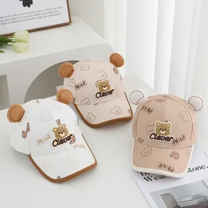 Cute Kids Bear Ears Baseball Cap Cotton Blend Sun Hat With Nice Print For Boys Girls Outdoor Sun Protection Peaked Cap