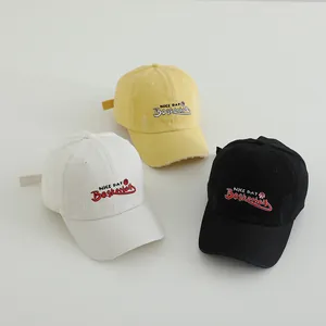 Distressed vintage style cotton baseball caps for kids featuring NICE DAY embroidery