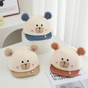 Cute Baby Bear Ears Baseball Cap Toddler Infant Soft Brim Sun Hat Cotton Blend Embroidered Bear Face Children Fashion Hat