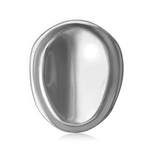 Minimalist silver stainless steel oval brooch with a polished mirror finish and pebble shape
