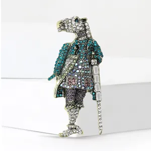 Vintage horse knight shield brooch with colorful cubic zirconia in retro gold finish