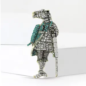 Vintage horse knight shield brooch with colorful pavé rhinestones in retro gold finish