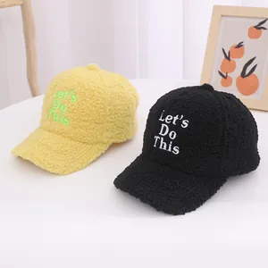 Kids warm polar fleece baseball caps with Let's Do This embroidery in yellow and black