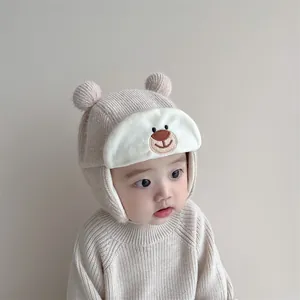 Winter baby knit earflap hat with cute bear ears and fleece detail for boys and girls