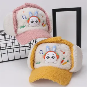 Winter plush trapper hat for kids featuring cute rabbit ears and warm faux fleece lining