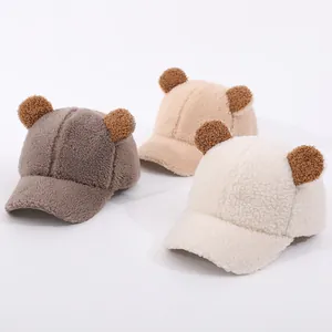 Kids Winter Teddy Fleece Baseball Cap With Bear Ears Warm Cartoon Polar Fleece Snapback Hat For Toddler Boys Girls