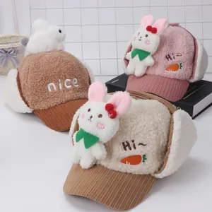 Gorro Lei Feng para Niños de Lana de Borreguito con Orejeras y Conejo de Peluche 3D Gorro de Invierno Cálido para Niños y Niñas