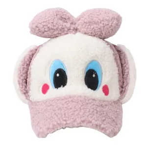 Bonnet d'hiver en peluche rose avec oreilles de lapin pour petites filles