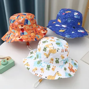 Παιδικό Καπέλο Bucket με Τύπωμα Ζώων Κινουμένων Σχεδίων Με Ρυθμιζόμενο Αντιανεμικό Σχοινί Προστασία από τον Ήλιο Βαμβακερό Καπέλο για Παιδιά